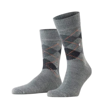 Image of Mens 1 Pair Burlington Preston Extra Soft Feeling Argyle Socks Grey / Black 6.5 11