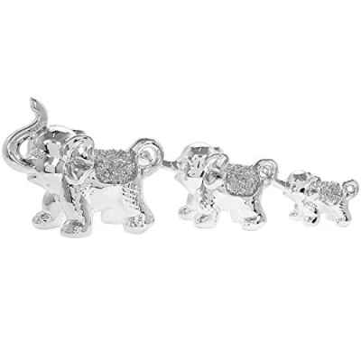 Image of Lesser &amp; Pavey Set of 3 Silver Sparkle Elephants Diamante Decorative Statue Art Figure Ornament