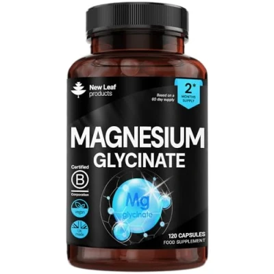 Image of Magnesium Glycinate Supplements 1040mg of 120 High Strength Capsules Providing 208mg Elemental Per Serving Pure Active Ingredient UK Manufactured by New Leaf Products