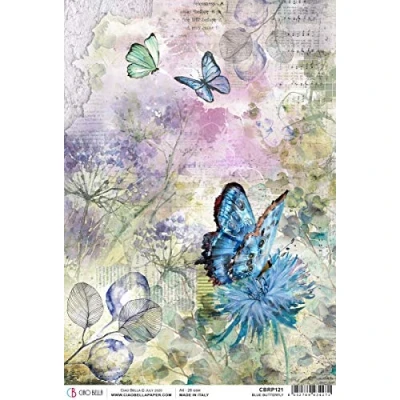 Image of Ciao Bella Rice Paper Sheet A4 5/Pkg Blue Butterfly, Microcosmos