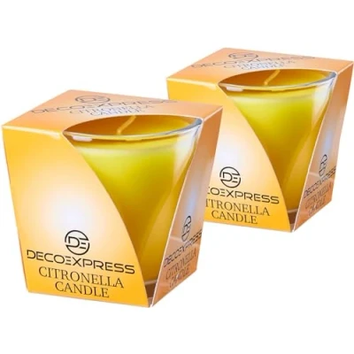 Image of Deco Express Citronella Candle Set, Jar Candles Pack of 2 or 4, Long Lasting 30 Hour Burn Time (Yellow, Pack)