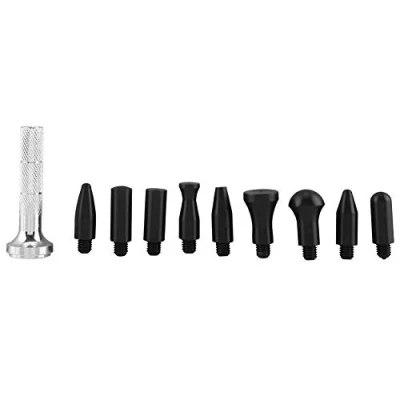 Image of lyrlody Car Body Dent Repair Tool,DIY Paintless Kit Metal Tap Knock Down Pen with 9 Rubber Heads Tips Removal PDR Tools Auto Knockdown Tool