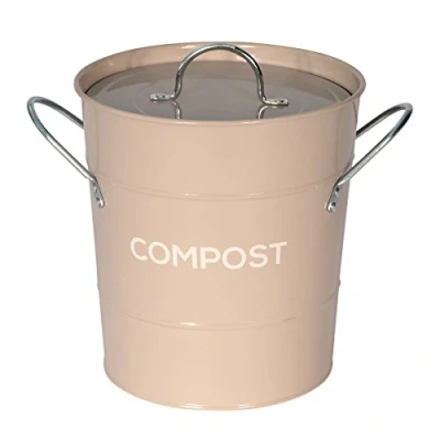 Image of Coffee (Brown) Metal Kitchen Compost Caddy Composting Bin for Food Waste Recycling