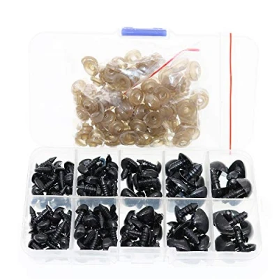 Image of BITEYI Plastic Colorful Safety Smooth Noses with Washers,130 Pcs 8 16mm DIY Craft for Making Doll,Puppet,Plush Animal Works (Black)