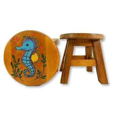 Image of Thai Gifts Childs Childrens Wooden Stool Sea Horse Step
