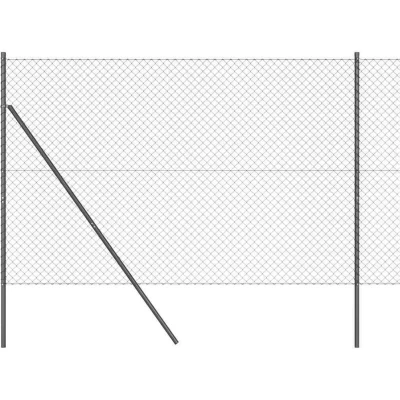 Image of vidaXL Chain Link Fence with 7 Posts 1.5x10 m Galvanised Steel Grey