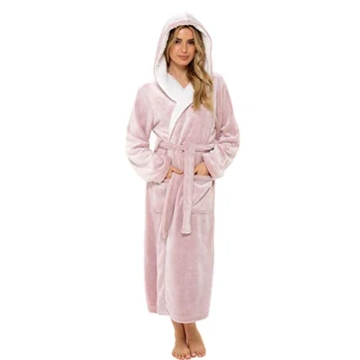 Image of KATE MORGAN Ladies Soft &amp; Cosy Hooded Dressing Gown (16 18, Shimmer / Pink)