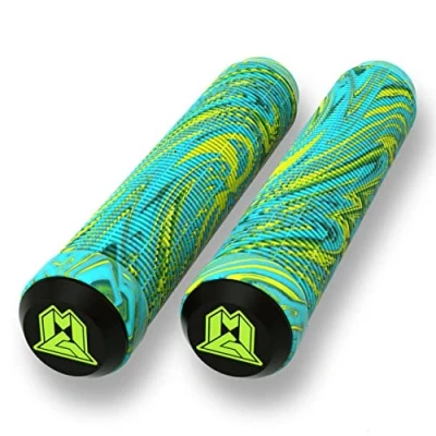 Image of MGP Stunt Scooter Handlebar Grips Latex Free 180mm Swirls TPR Grind Scooters and BMX Bikes (Lime/Teal)