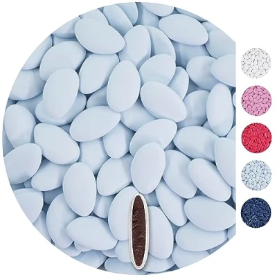 Image of EinsSein 0,5kg chocolate dragees light blue giveaways wedding chocolates sweets dragées mini favours guests shapes table hearts party baptism communion confirmation sweet sugared