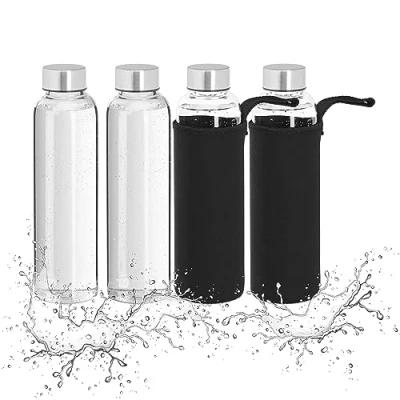 Image of Relaxdays 4, 70% glass 20% stainless steel 10% rubber, Transparent/Black, 23.5 x 6.5 cm