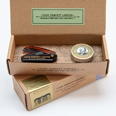 Image of Captain Fawcett Moustache Wax (Booze &amp; Baccy) Folding Pocket Comb (CF.87T)