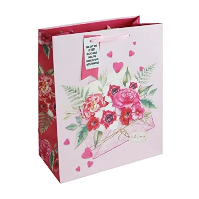 Image of Eurowrap Love Letter Valentines Mothers Day Anniversay Roses With White Kraft Paper Gift Bag Made from 100% Recycled Large Size