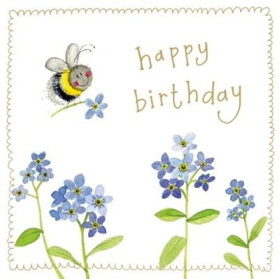 Image of Alex Clark Happy Birthday Bee and Flowers Foil Card Bees Floral Nature Plants Greeting Cards To Celebrate Designed Printed in the UK…