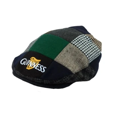 Image of Guinness Official Merchandise Harp Embroidered Flat Cap Men&#039;s Hat Black/Grey/Cream Medium