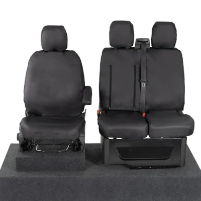 Image of UK Custom Covers To Fit Ford Transit (2013 2023) Tailored Heavy Duty Waterproof Front Seat (Single/Double WITH Pull Down Tray) Black SC102B