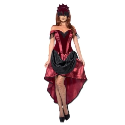 Image of Smiffys Venetian Temptress Costume, Red with Top, Skirt &amp; Headpiece, Halloween Carnival of The Damn Fancy Dress, Adult Dress Up Costumes