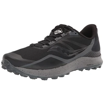 Image of Saucony Men&#039;s Peregrine 12 Trail Running Shoe, Black/Charcoal, 10.5 UK