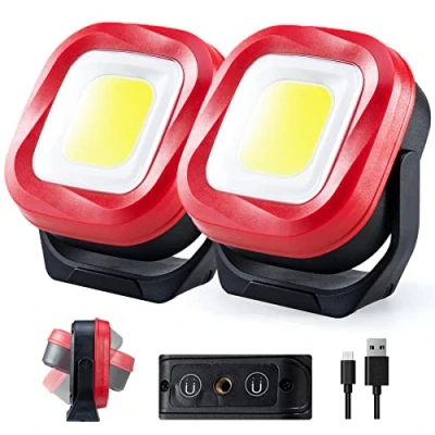 Image of ORHOMELIFE Magnetic Work Light, 42 LEDs 1000 Lumens Rechargeable Lights Portable Flashlight Inspection Light for Car Repair, Camping, Emergency &amp; Job Site Lighting (2 PCS)