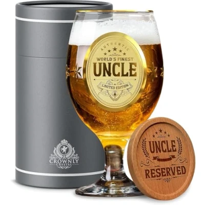 Image of CROWNLY CRYSTAL® Gold Gifts for Uncle Personalised Beer Glass from Nephew Birthday Niece Glasses