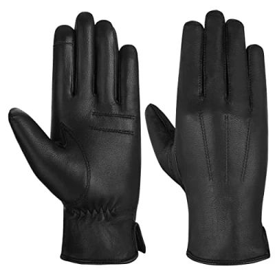 Image of Hand Fellow Women Genuine Leather Gloves Winter Fleece Lined Touch Screen Ladies Driving (Fashion Black, M)