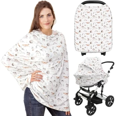 Image of Car Seat Covers for Babies Nursing Cover, Baby Breastfeeding, Carseat Cover Girls, Boy, Breastfeeding Infant Stroller (Arcadia)