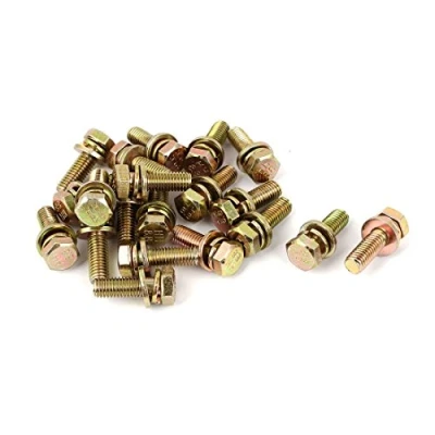 Image of Sourcingmap M8x25mm 8.8 Grade Yellow Zinc Plated Hex Head Bolt 20pcs w Washer