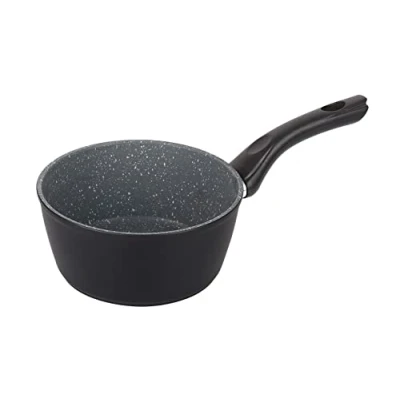 Image of URBN CHEF FORGECROSS Black &amp; Grey Marble Forged Pressed Aluminium Non Stick Induction Safe Cooking Pots Pans Saucepans Cookware (16cm Milkpan)