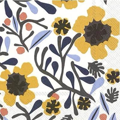 Image of IHR Marimekko MYKERÖ white yellow Luncheon Paper Table Napkins 20 in a pack 33cm square