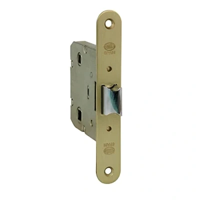 Image of Amig Unified Latch Model 2000 For Wooden Passage Doors to Bathrooms, Kitchens or Rooms Recessed Brass Plated Steel Closure Entry Size 50 mm Round Edge Front Screws included finish