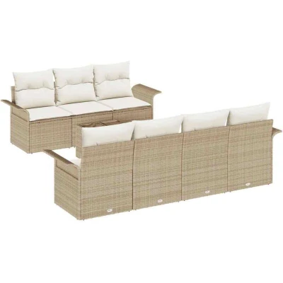 Image of vidaXL 8 Piece Garden Sofa Set with Cushions Beige Poly Rattan