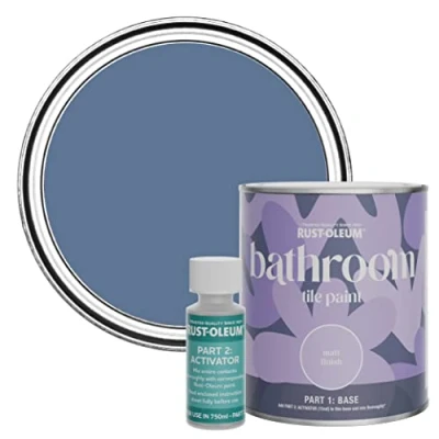 Image of Rust Oleum Blue Water Resistant Bathroom Tile Paint in Matt Finish River 750ml