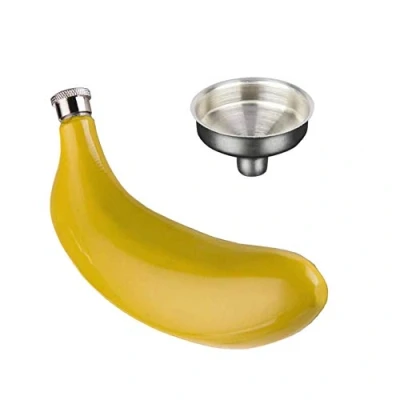 Image of ZOZOSEP Rum Vodka Scotch Whiskey Liquor Hip Flask Stainless Steel Canteen Banana Leak Proof Pocket Discreet with Funnel