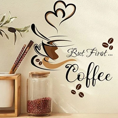 Image of Sanfly Coffee Cup Wall Decals Vinyl Kitchen Decor Stickers Removable Art Diy Quotes Sticker Mural for Home Store Wallpaper