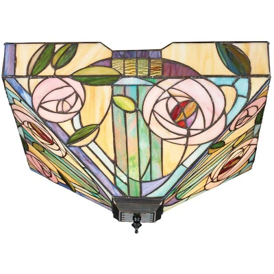 Image of Willow 2 Light Large Ceiling Flush Dark Bronze, Tiffany Style Glass, E27