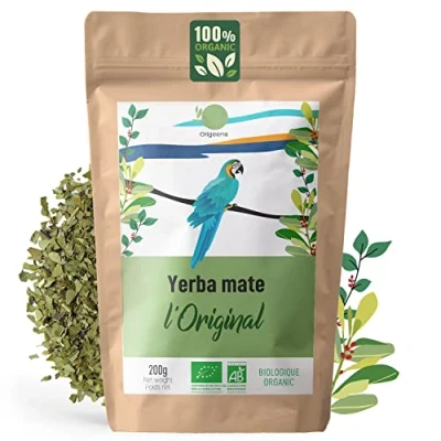 Image of ORIGEENS ORGANIC Yerba Mate 200g Tea unsmoked, Leaf, without stems, not powdery Energy and Detox Drink