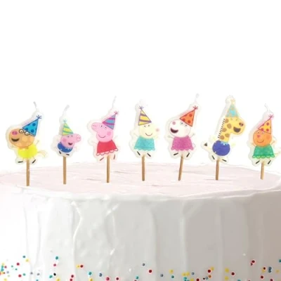 Image of Amscan 9918346 Peppa Pig Kids Birthday Party Candles on Wooden Picks 7 Pack