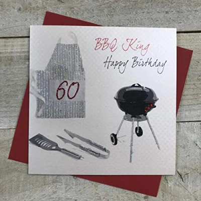 Image of WHITE COTTON CARDS BBQ KING, 60 Happy Handmade 60th Birthday Card, White, SB7