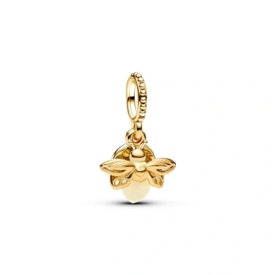 Image of Pandora Moments Firefly 14k gold plated dangle with yellow photoluminescent glass