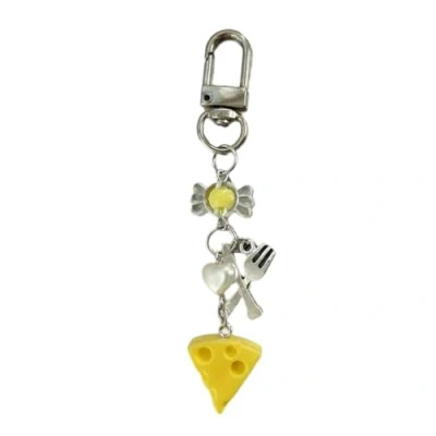 Image of MZRAN Keychain Keyrings for Women Girls, 3D Cheese Pendant Cute Cartoon Heart Beaded Phone Charm Key Rings Hanging Decoration Purse Bag Backpack