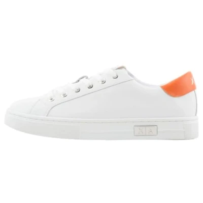 Image of Armani Exchange Women&#039;s Mina Cup Sole, Back Tab Metal Logo Detail On Side Sneaker, Op White Orange, 5 UK
