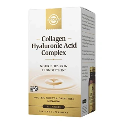 Image of Solgar Collagen Hyaluronic Acid Complex Reduces Fine Lines &amp; Wrinkles Skin Hydration Vitamin C 30 Tablets