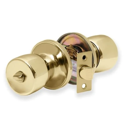 Image of XFORT Tulip Privacy Knob Set Polished Brass, Door with Lock for Internal Wooden Bathroom Doors