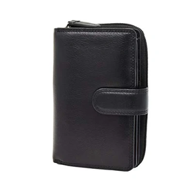 Image of Womens Soft Leather Clutch Wallet Zip Around Cards ID Coins Banknotes Holder Purse AV33 (Black)
