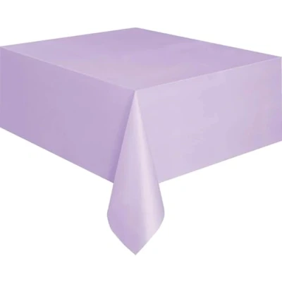 Image of Solid Lavender Rectangular Plastic Table Cover (137cm x 274cm) 1 Count Elegant &amp; Durable Tablecloth for Parties, Events, and Home Use