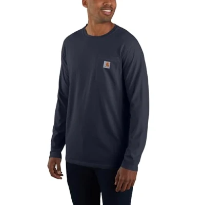 Image of Carhartt Men&#039;s Force Relaxed Fit Midweight Long Sleeve Pocket T Shirt, Navy, S