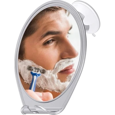 Image of HONEYBULL Shower Mirror Fogless for Shaving with Suction Cup &amp; Swivel, Small Mirror, Accessories, Bathroom Accessories (Chrome)