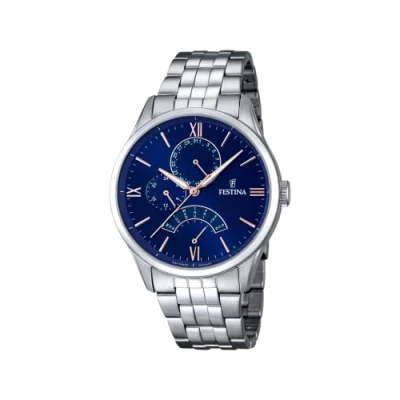 Image of Festina Men&#039;s Quartz Watch with Blue Dial Analogue Display and Silver Stainless Steel Bracelet F16822/3