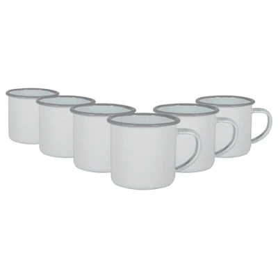 Image of 6x Grey 130ml White Enamel Espresso Cups By Argon Tableware