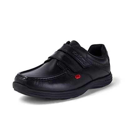 Image of Kickers Men&#039;s Reasan Twin Strap Black Leather School Shoes, Black, 7 UK