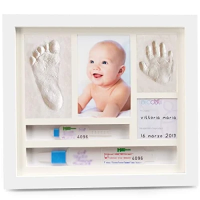 Image of iPiccoli Baby Handprint Frame Kit, Newborn Christening and Birth Gift, Complete Kit with Clay, Holder for Bracelets